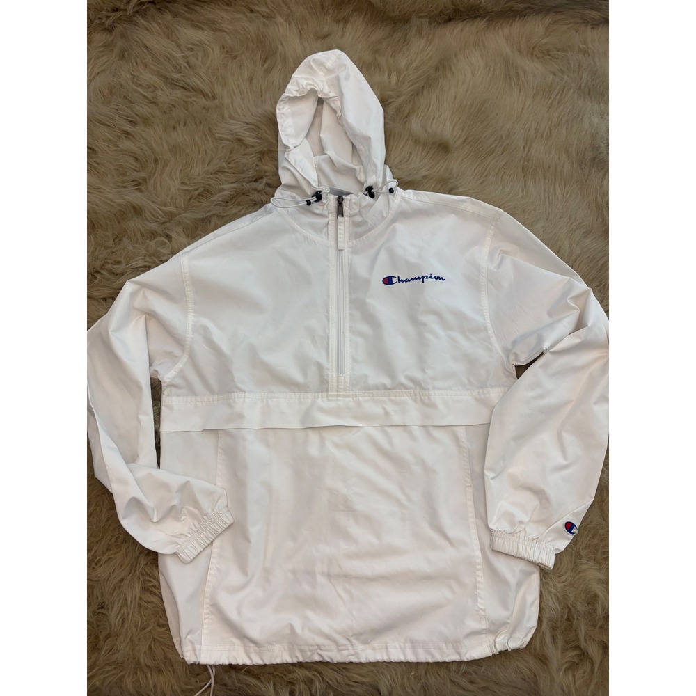 Champion Mens Packable Quarter Zip Windbreaker Jacket White Small V0905